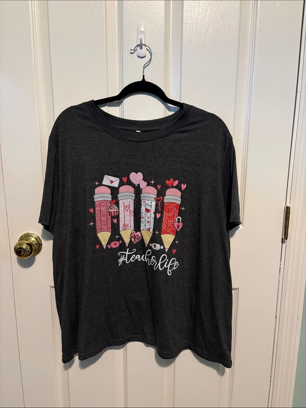 Teacher life Short Sleeve Tee - Charcoal with Pink Graphic